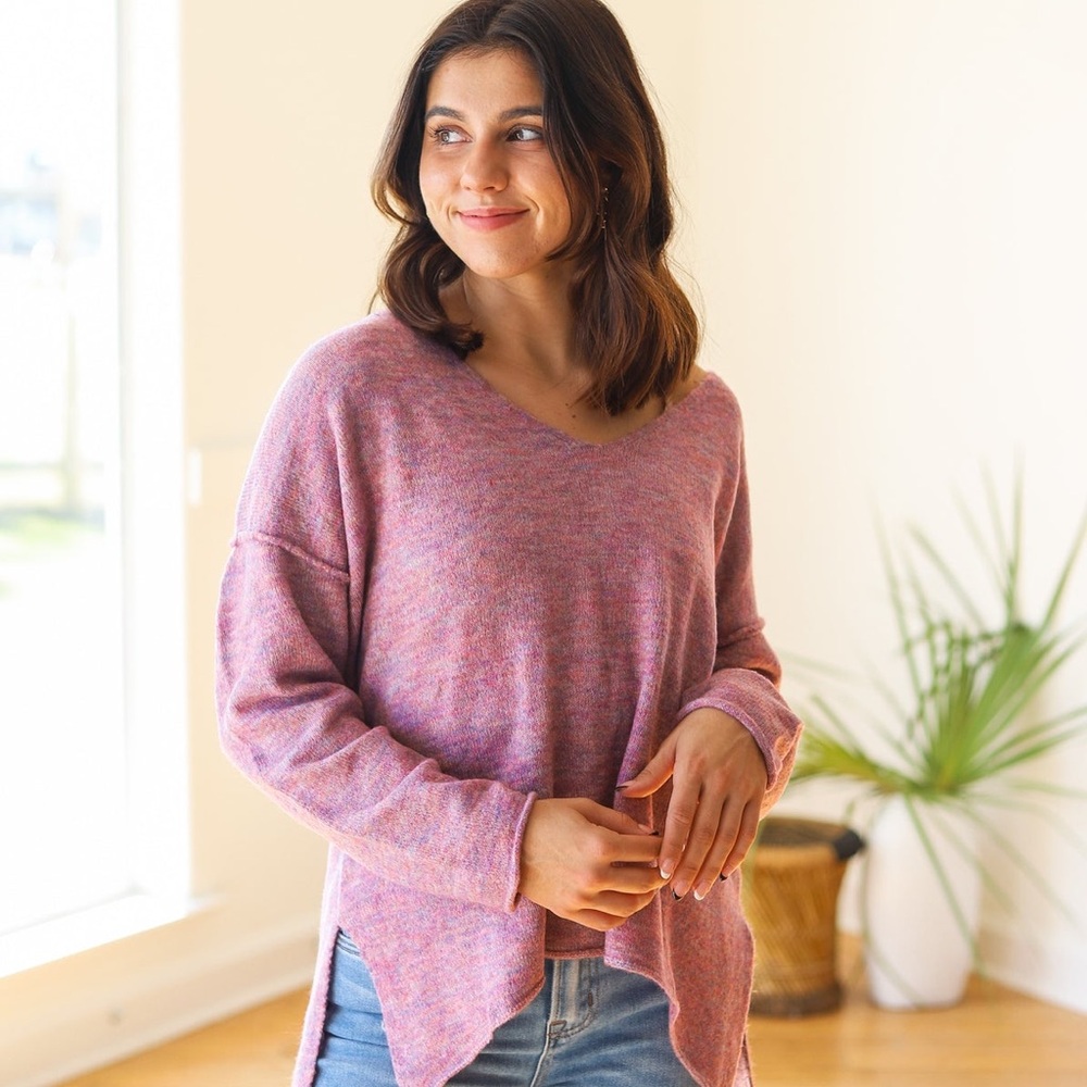 EVERYDAY V NECK SWEATER-PINCH- Pink - Size Medium